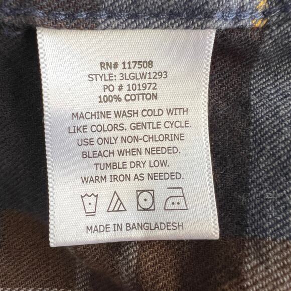 Levi’s Flannel Button-Down Shirt Men’s L – Blue Brown Plaid 100% Cotton - Picture 8 of 9